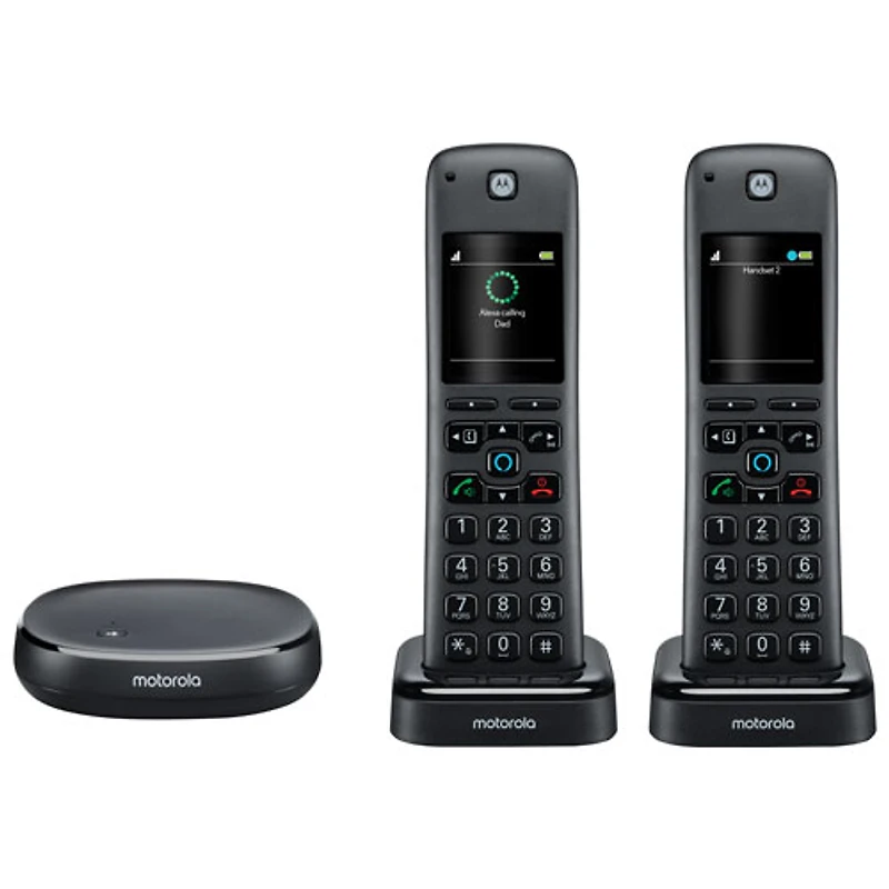 Téléphone sans cordon à 2 combinés DECT 6.0 avec répondeur de Motorola et Alexa (AXH02) - Noir