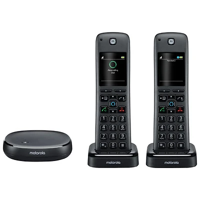 Téléphone sans cordon à 2 combinés DECT 6.0 avec répondeur de Motorola et Alexa (AXH02) - Noir