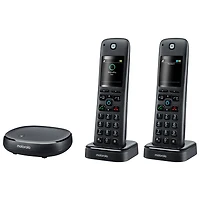 Téléphone sans cordon à 2 combinés DECT 6.0 avec répondeur de Motorola et Alexa (AXH02) - Noir