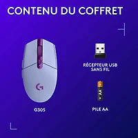 Souris de jeu optique HERO sans fil de 12 000 ppp G305 LIGHTSPEED de Logitech - Lilas
