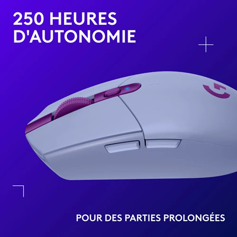 Souris de jeu optique HERO sans fil de 12 000 ppp G305 LIGHTSPEED de Logitech - Lilas