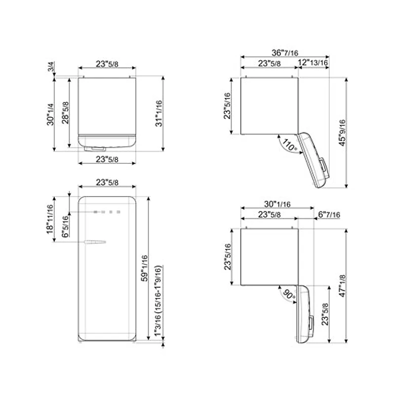 Réfrigérateur à une porte 9,2 pi³ 24 po de style années 50 de Smeg (FAB28URWH3) - Blanc