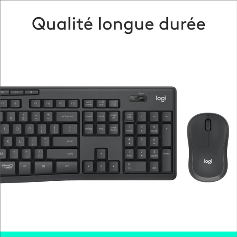Ensemble clavier et souris optique sans fil silencieux MK295 de Logitech - Graphite