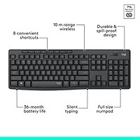 Ensemble clavier et souris optique sans fil silencieux MK295 de Logitech - Graphite