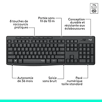 Ensemble clavier et souris optique sans fil silencieux MK295 de Logitech - Graphite