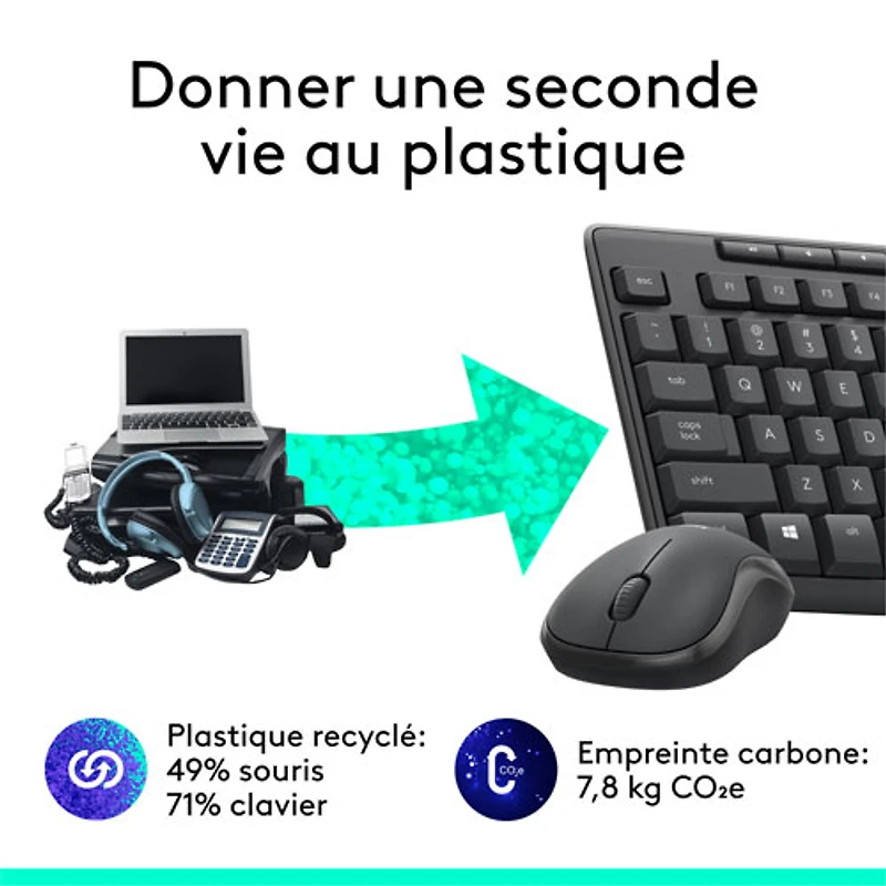 Ensemble clavier et souris optique sans fil silencieux MK295 de Logitech - Graphite