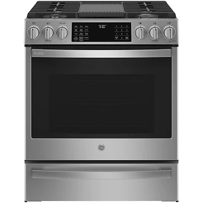 GE Profile 30" 5.6 Cu.Ft. True Convection 5-Burner Slide-In Gas Air Fry Range (PCGS930YPFS) - Stainless