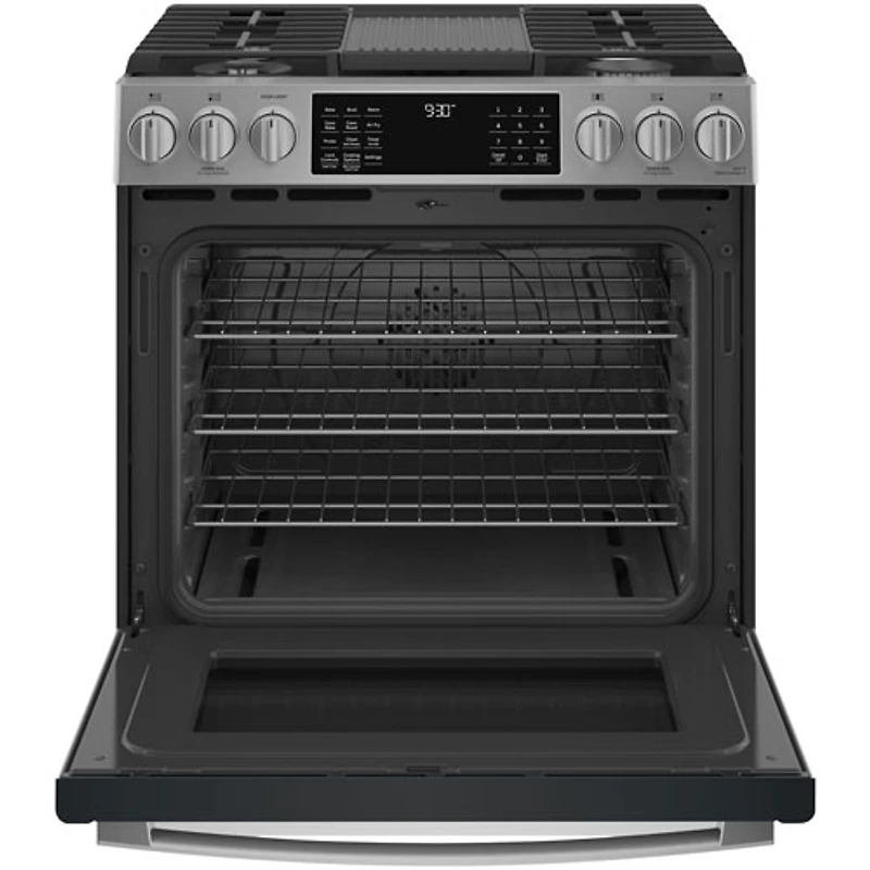 GE Profile 30" 5.6 Cu.Ft. True Convection 5-Burner Slide-In Gas Air Fry Range (PCGS930YPFS) - Stainless