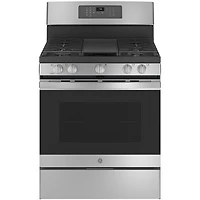 Cuisinière gaz autonome 5 brûleurs ventilateur conv. friture air 5 pi³ 30 de GE (JCGB735SPSS) - Inox