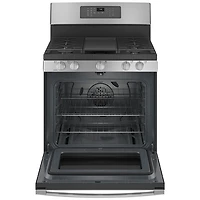 Cuisinière gaz autonome 5 brûleurs ventilateur conv. friture air 5 pi³ 30 de GE (JCGB735SPSS) - Inox