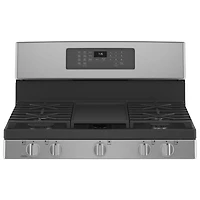 Cuisinière gaz autonome 5 brûleurs ventilateur conv. friture air 5 pi³ 30 de GE (JCGB735SPSS) - Inox