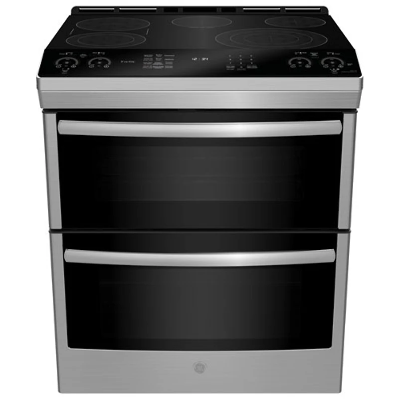 Cuisinière électrique encas. 5 éléments/four double 6,7 pi³ 30 po Profile de GE (PCS980YMFS) - Inox