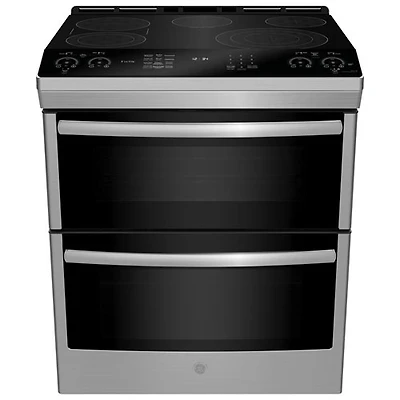 Cuisinière électrique encas. 5 éléments/four double 6,7 pi³ 30 po Profile de GE (PCS980YMFS) - Inox