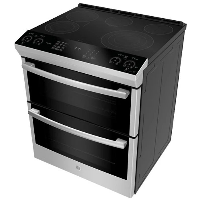 Cuisinière électrique encas. 5 éléments/four double 6,7 pi³ 30 po Profile de GE (PCS980YMFS) - Inox