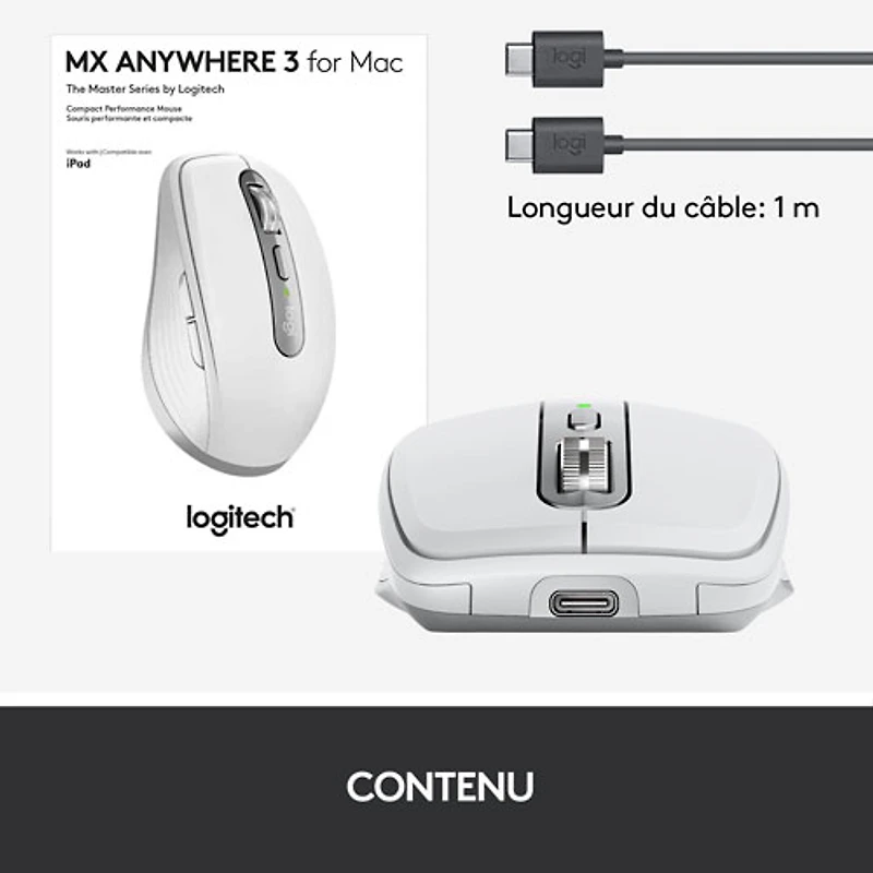 Logitech MX Anywhere 3 Bluetooth Darkfield Mouse for Mac - Pale Grey