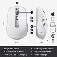 Logitech MX Anywhere 3 Bluetooth Darkfield Mouse for Mac - Pale Grey