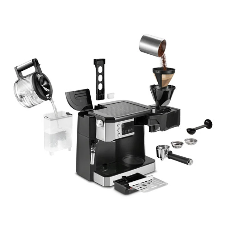Machine à café et à espresso tout-en-un de De'Longhi - Noir/Acier inoxydable