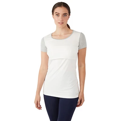 Modern Eternity Nia Short Sleeve Nursing & Maternity Top - X-Small - Eggshell Grey Mix