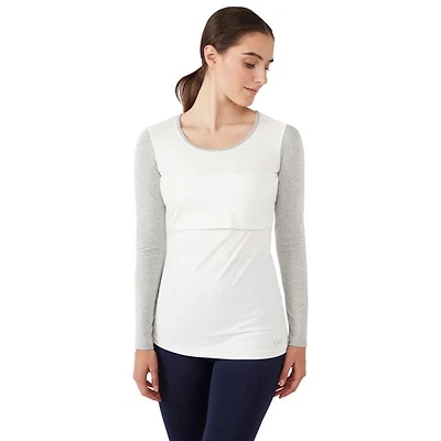 Modern Eternity Charlotte long Sleeve Nursing and Maternity Top - X-Small - Eggshell Grey Mix