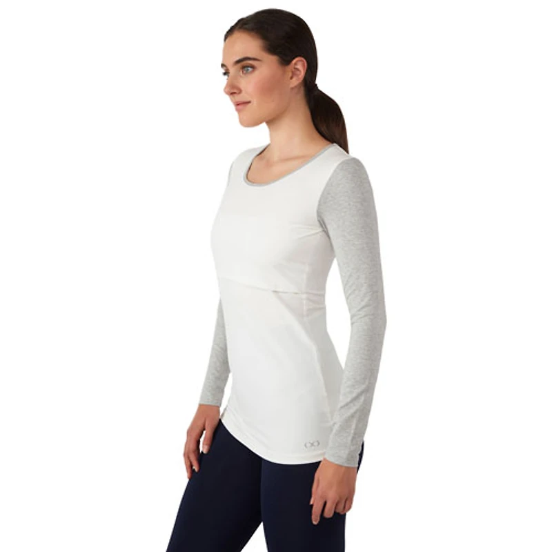 Modern Eternity Charlotte long Sleeve Nursing and Maternity Top - X-Small - Eggshell Grey Mix