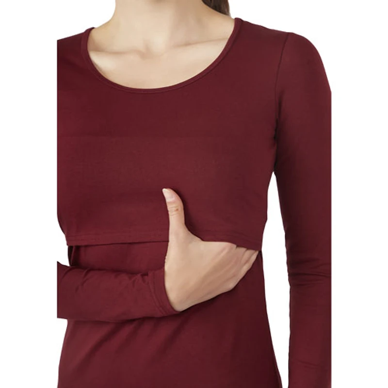 Modern Eternity Charlotte long Sleeve Nursing and Maternity Top - Small - Burgundy