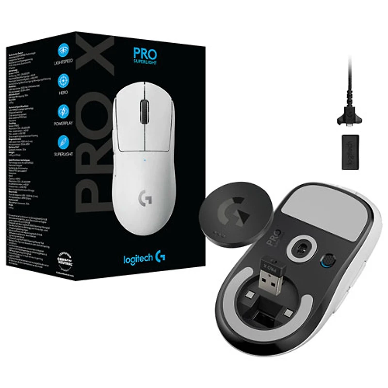 Souris de jeu optique sans fil à capteur HERO 25600 ppp G Pro X Superlight de Logitech - Blanc