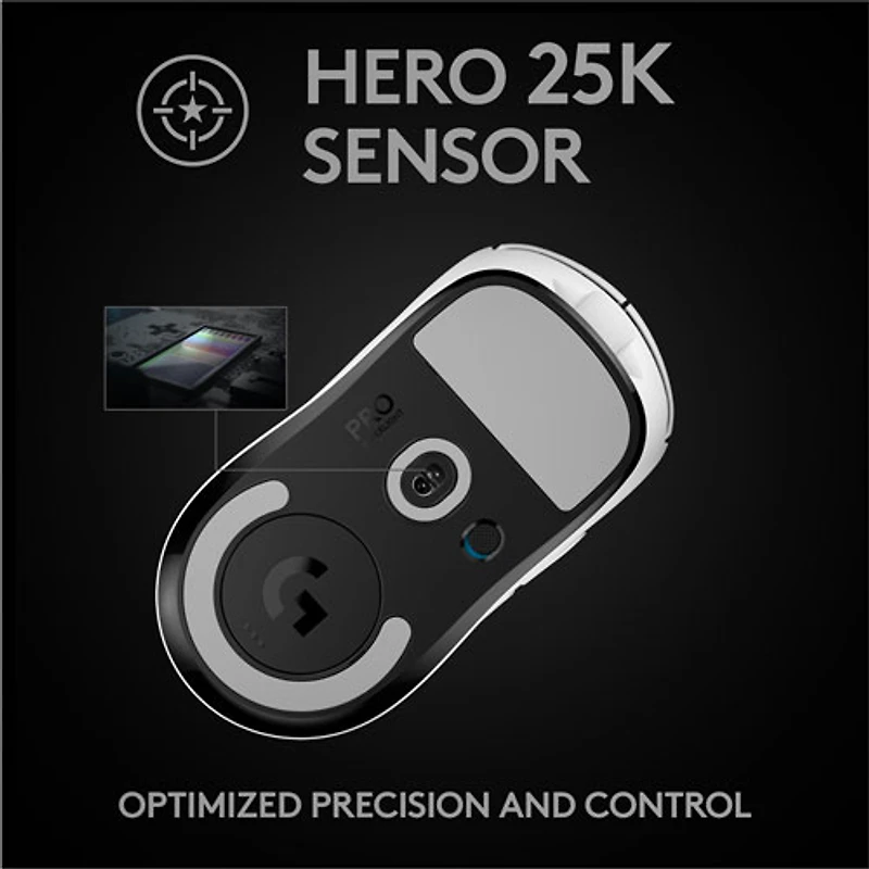 Souris de jeu optique sans fil à capteur HERO 25600 ppp G Pro X Superlight de Logitech - Blanc