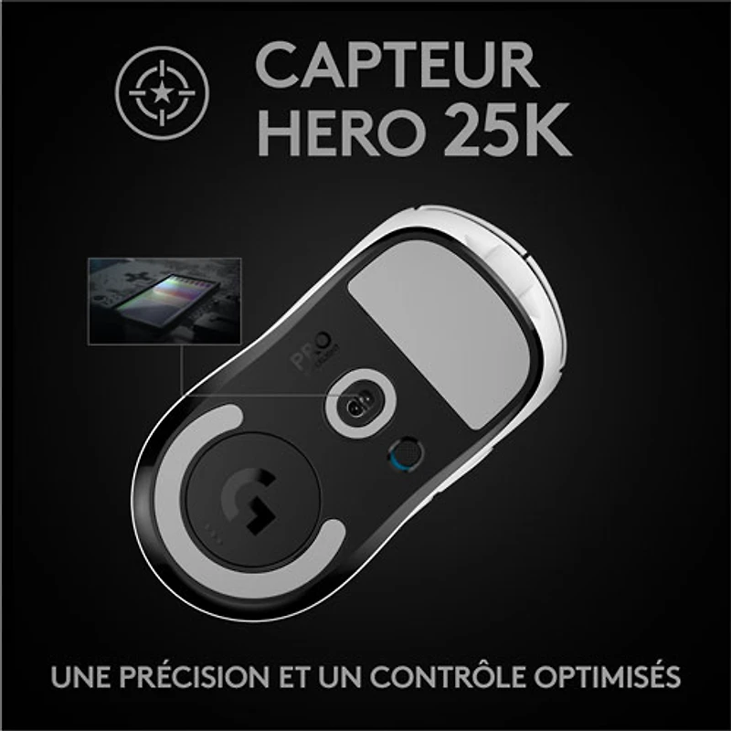Souris de jeu optique sans fil à capteur HERO 25600 ppp G Pro X Superlight de Logitech - Blanc