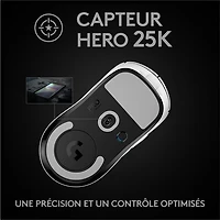 Souris de jeu optique sans fil à capteur HERO 25600 ppp G Pro X Superlight de Logitech - Blanc