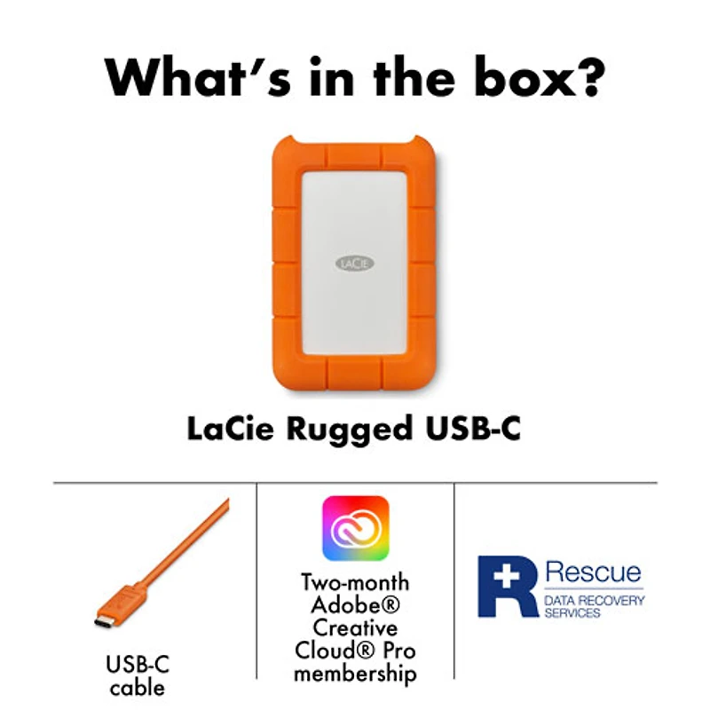 Disque dur externe portatif USB-C Rugged 2 To de LaCie pour PC/Mac (STFR2000800) - Orange
