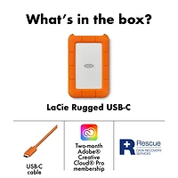 Disque dur externe portatif USB-C Rugged 2 To de LaCie pour PC/Mac (STFR2000800) - Orange