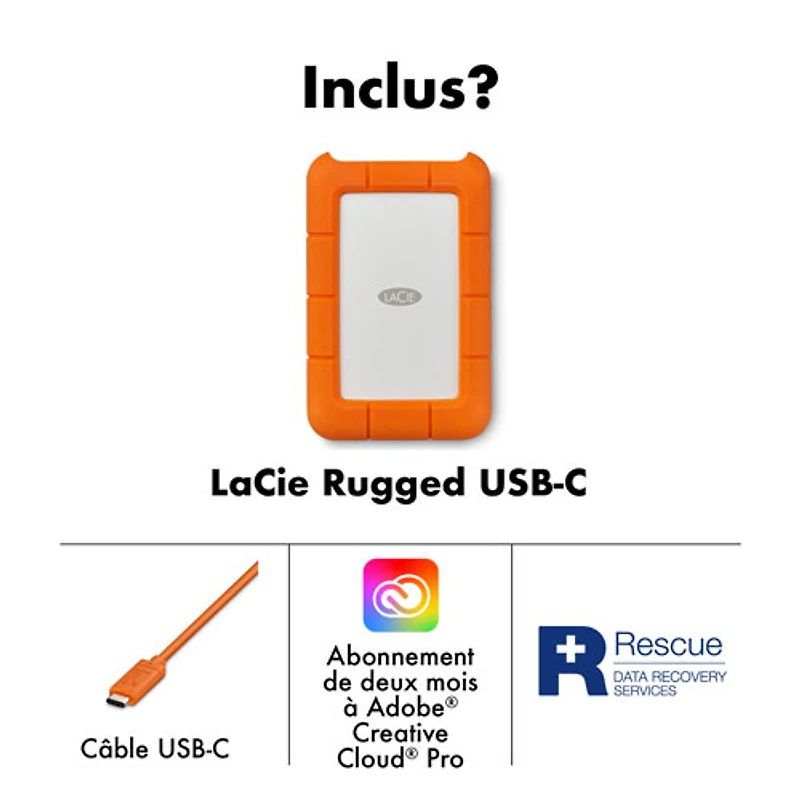 Disque dur externe portatif USB-C Rugged 2 To de LaCie pour PC/Mac (STFR2000800) - Orange