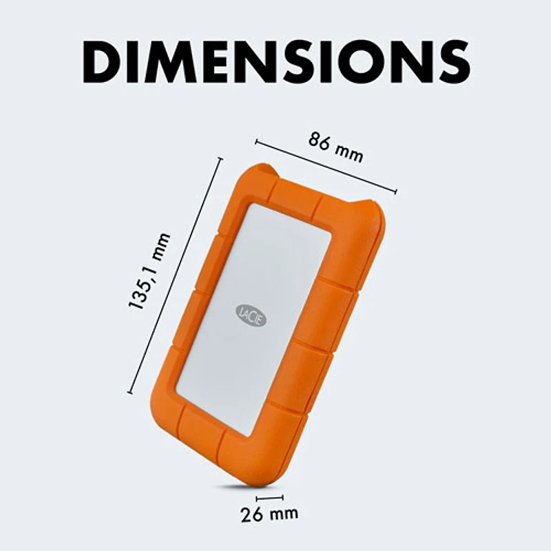 Disque dur externe portatif USB-C Rugged 2 To de LaCie pour PC/Mac (STFR2000800) - Orange
