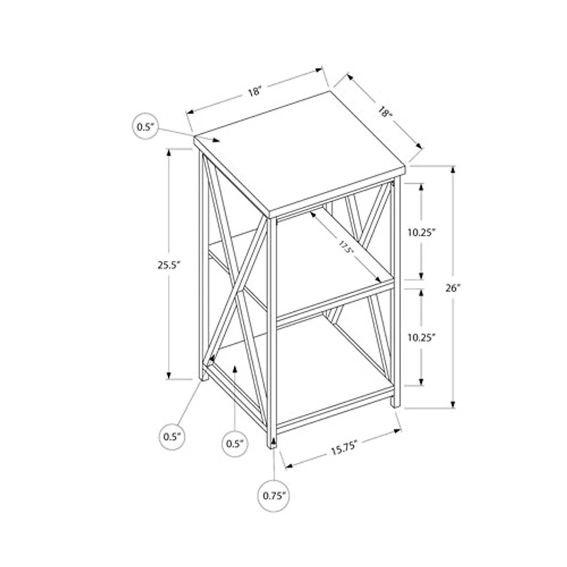 Monarch Contemporary Square End Table with Shelves - Dark Taupe/Black