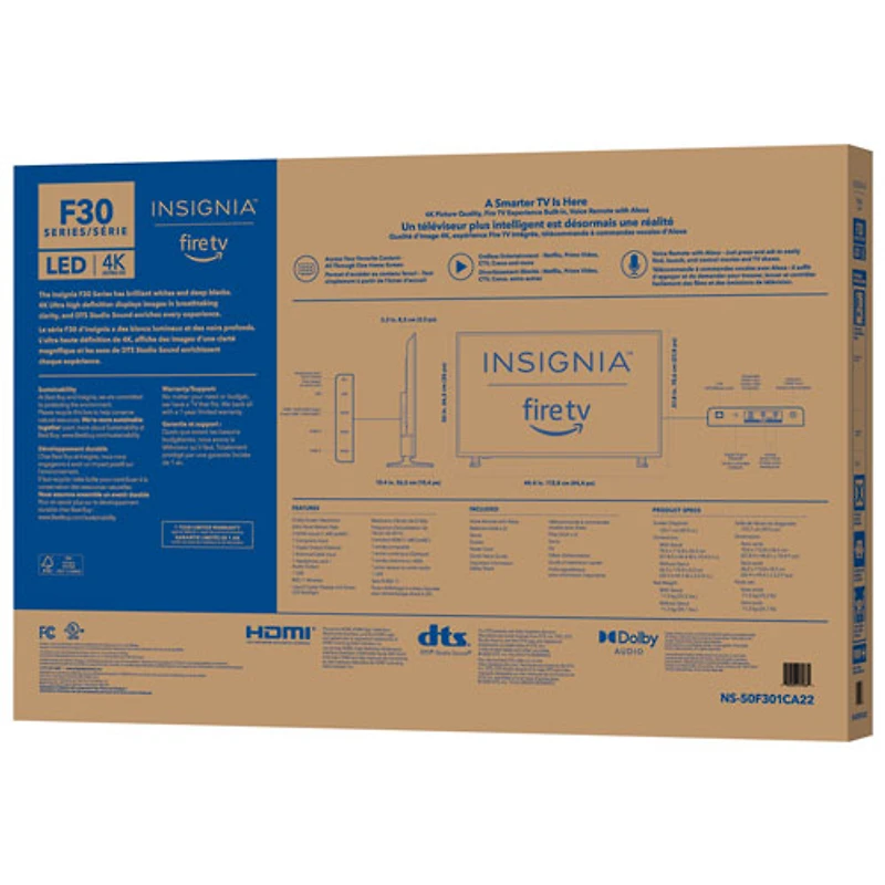 Téléviseur int. HDR ACL UHD 4K 50 po Insignia (NS-50F301CA22) - Éd. Fire TV - 2020 - Exclusivité BBY