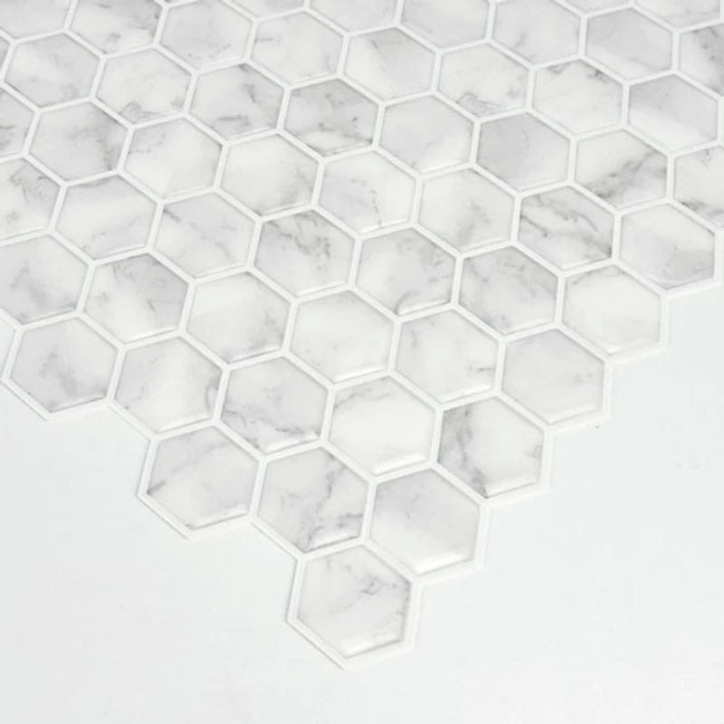 Tuiles de dosseret autocollantes Hexagon Marble d'InHome - Blanc