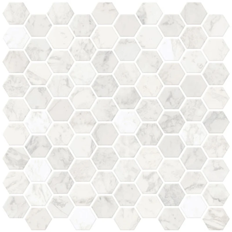 Tuiles de dosseret autocollantes Hexagon Marble d'InHome - Blanc
