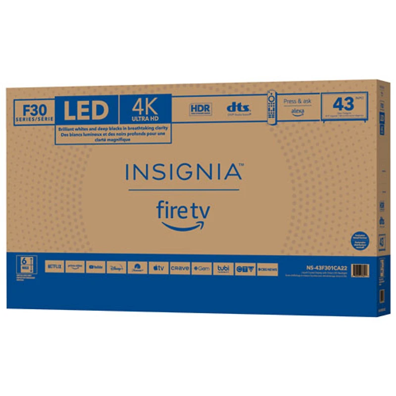 Téléviseur int. HDR DEL UHD 4K 43 po Insignia (NS-43F301CA22) - Éd. Fire TV - 2021 - Exclusivité BBY