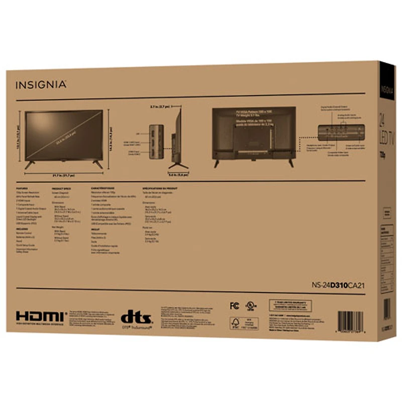 Téléviseur DEL 720p 24 po d'Insignia (NS-24D310CA21) - 2020 - Exclusivité de Best Buy