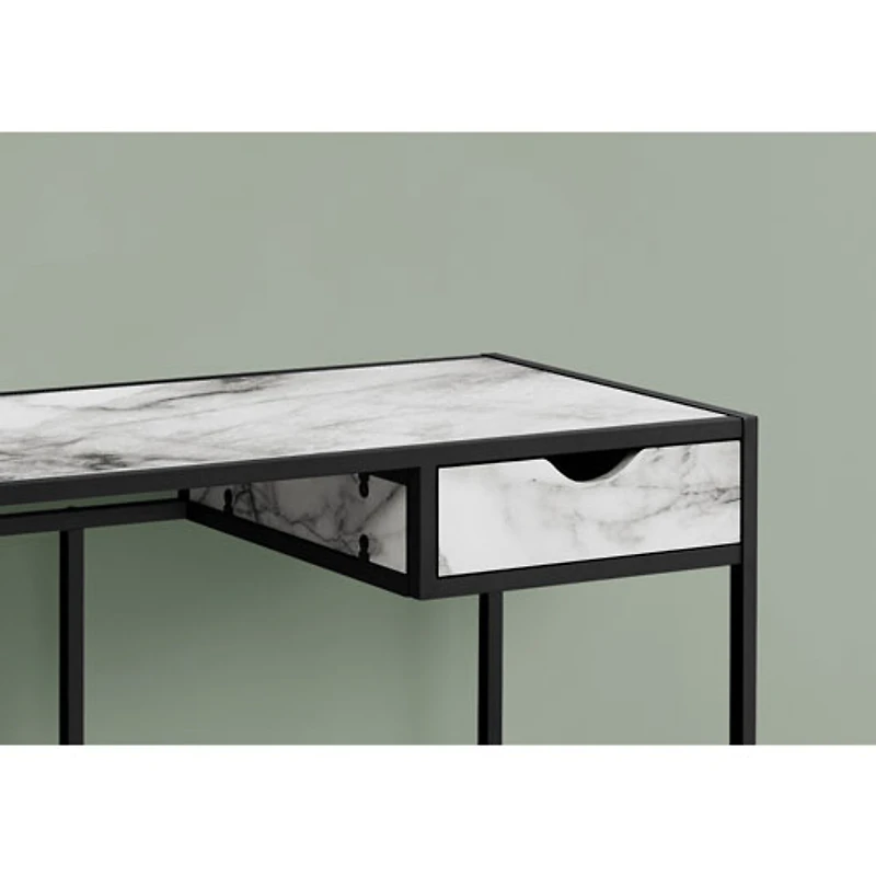 Bureau ordinateur à cadre en métal avec tiroir de 42,25 po de largeur de Monarch - Marbre blanc/Noir