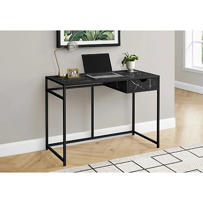 Bureau ordinateur à cadre en métal avec tiroir de 42,25 po de largeur de Monarch - Marbre noir/Noir