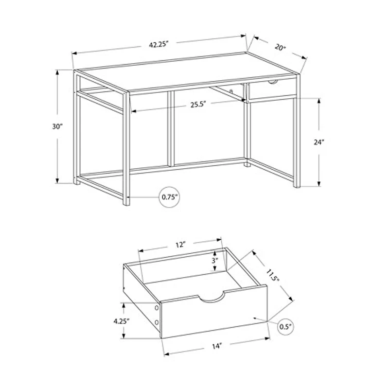 Monarch Metal-Frame 42.25"W Computer Desk with Drawer - Brown/Black
