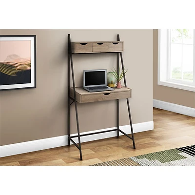 Bureau ordinateur style échelle avec 4 tiroirs de 31,5 po de largeur de Monarch - Taupe foncé/Noir