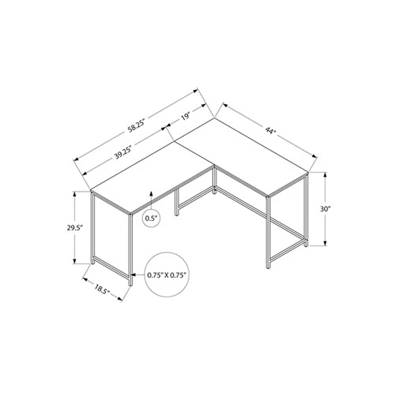 Bureau d'ordinateur en angle de 58,25 po de largeur de Monarch - Brun/Noir
