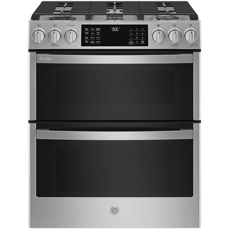 Cuisinière gaz encas. four double friture air 6,7 pi³ 30 po Profile de GE (PCGS960YPFS) - Inox