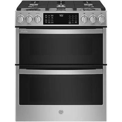Cuisinière gaz encas. four double friture air 6,7 pi³ 30 po Profile de GE (PCGS960YPFS) - Inox