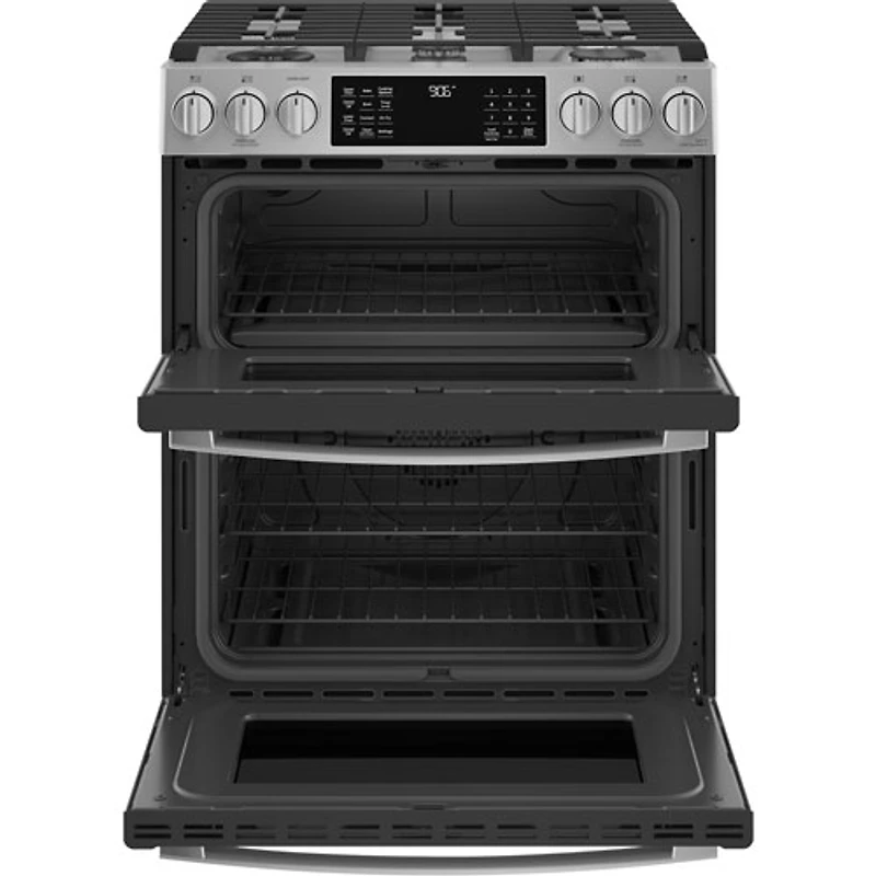 Cuisinière gaz encas. four double friture air 6,7 pi³ 30 po Profile de GE (PCGS960YPFS) - Inox