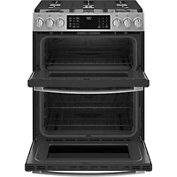 Cuisinière gaz encas. four double friture air 6,7 pi³ 30 po Profile de GE (PCGS960YPFS) - Inox