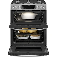 Cuisinière gaz encas. four double friture air 6,7 pi³ 30 po Profile de GE (PCGS960YPFS) - Inox