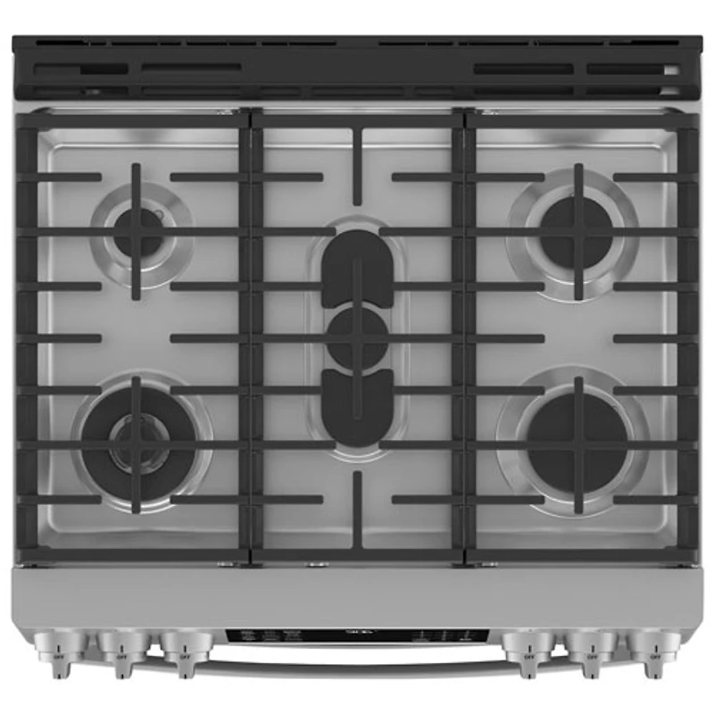 Cuisinière gaz encas. four double friture air 6,7 pi³ 30 po Profile de GE (PCGS960YPFS) - Inox